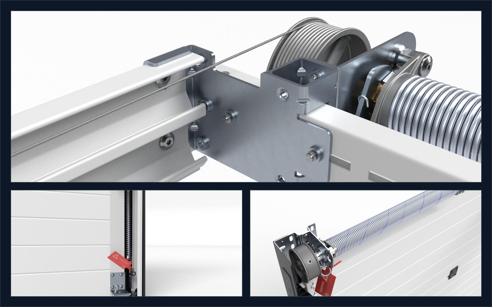 D-GATE garage door spring and sectional-panel mechanism details