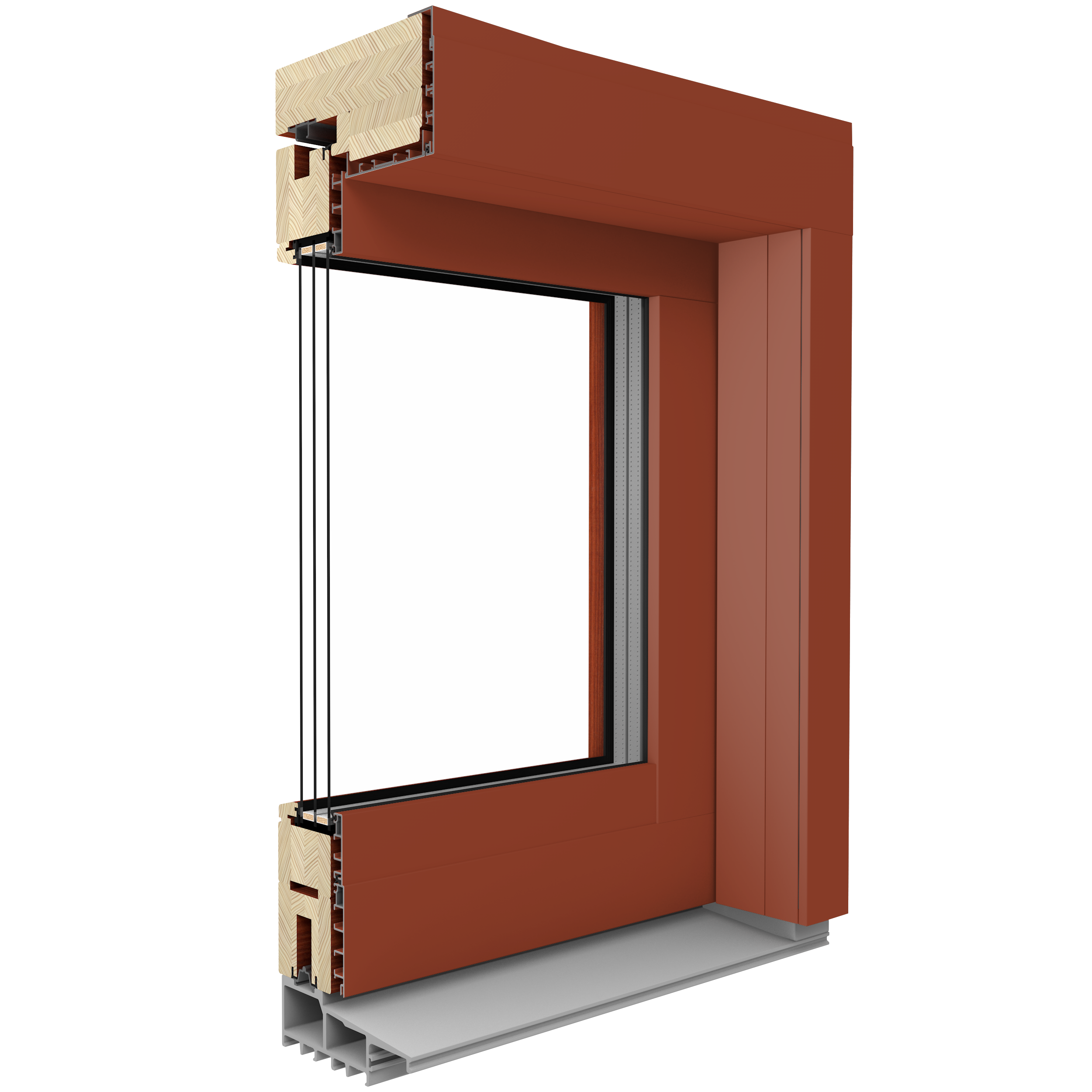 DUOLINE HS wood-aluminium lift-and-slide terrace system profile cross-section