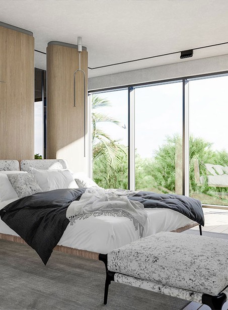 Bedroom with exterior venetian blinds