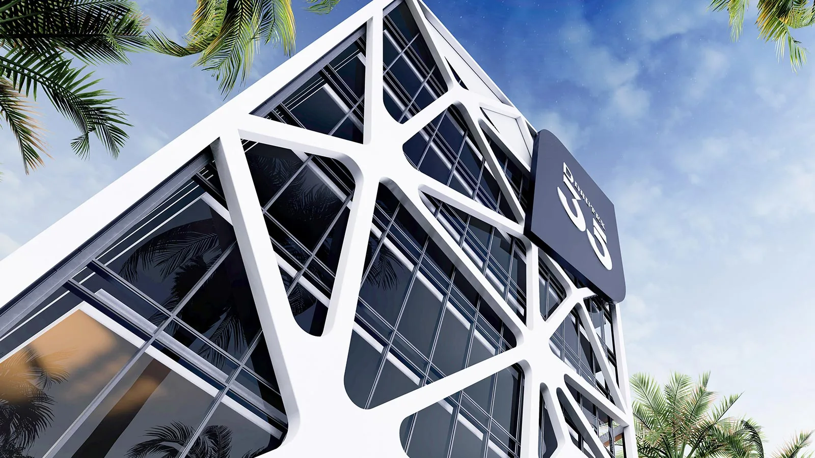 Continuous aluminium and glass facade wrapping a building corner